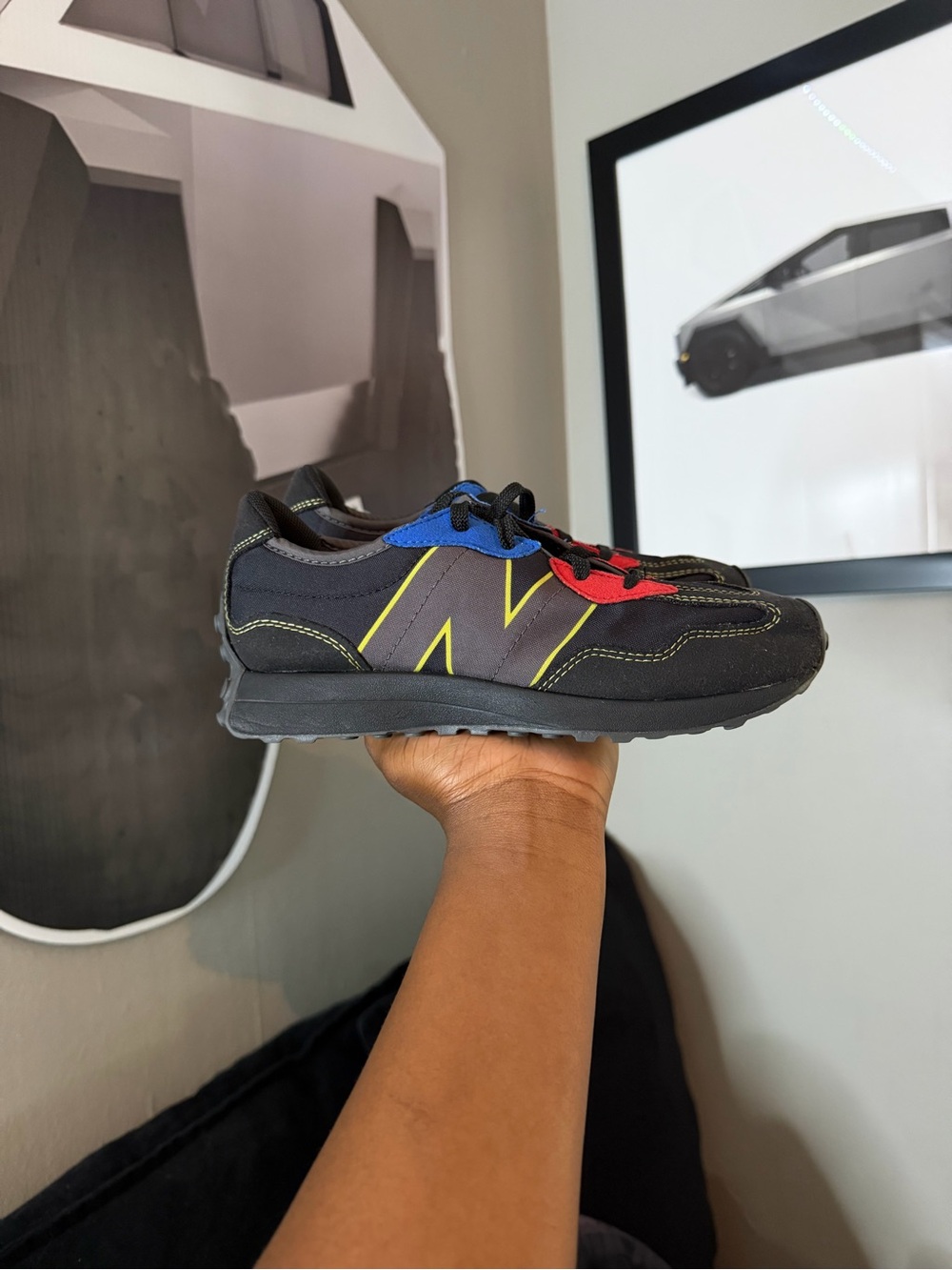 New Balance Kids Black Sneakers with Blue and Red Accents
